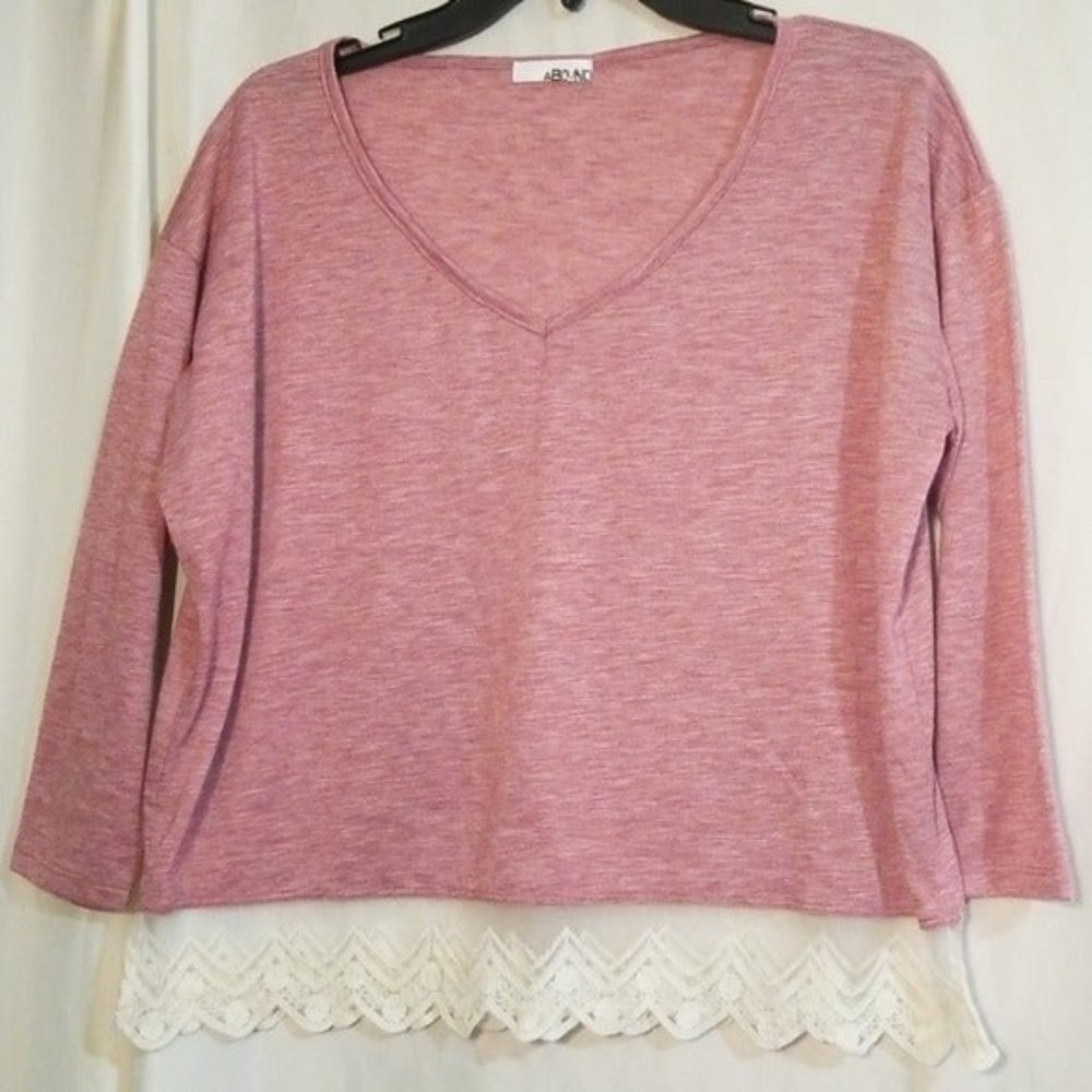 Abound Pink Heather Blouse Lace Trim 3/4